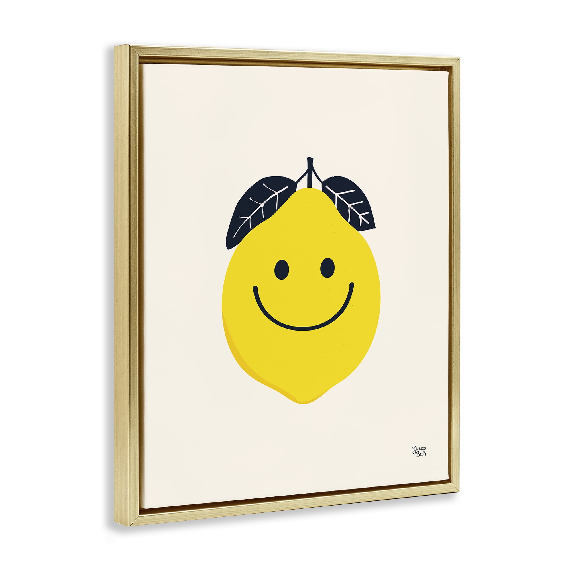 Stupell Industries Happy Lemon Smile Food & Beverage Painting Gold Floater Framed Canvas Art Print Wall Art, 25 x 31
