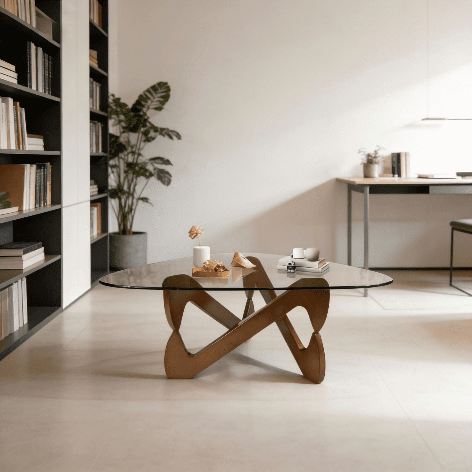 Modern Triangle Glass Coffee Table, Irregular Wooden Base Abstract Side End Table for Living Room, Study, Office, Hotel, Balcony,Wood