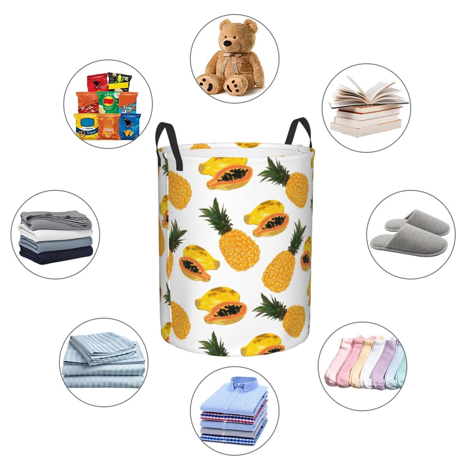 Large Laundry Basket with Handles - Papaya Pineapple Tropical Kids Baby Dirty Clothes Laundry Hamper for Bedroom Aesthetic