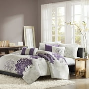 Home Essence Jane 6 Piece Cotton Printed Duvet Cover Set Purple King/Cal King