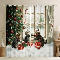 Feelyou 3D Car Kitten Black Out Curtains for Teens, Christmas Tree Gifts Curtains Pack of 2 (42x63 Each), Animal Lover Bedroom Curtains, Microfiber Bedroom Decor