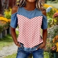 thumbnail image 3 of Womens Summer Tops Short Sleeve Shirts Ndbuld Women's Fashion Casual Round Neck Printed Short Sleeve Blouse Loose Spring And Summer Tops Pink L, 3 of 5