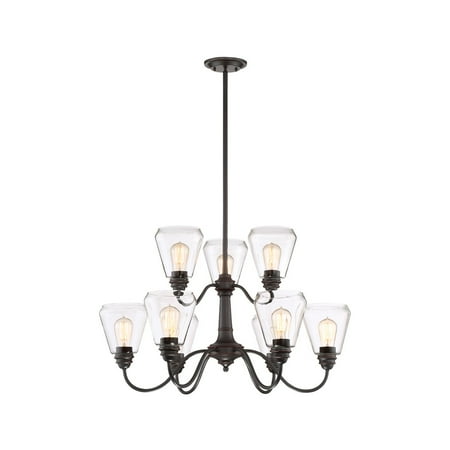 

Satin Bronze Tone Finish Chandeliers 31 Wide Clear Glass Medium Base 9 Light Fixture