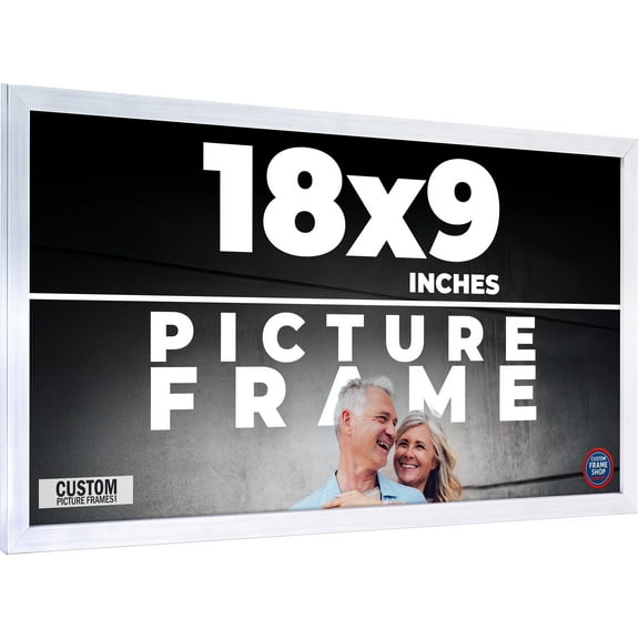 18x9 Frame Silver Stainless Steel Solid Wood Picture Frame | 0.75 Inch Moulding Width | Includes UV