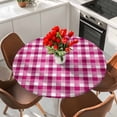 thumbnail image 2 of Pink Gradient Buffalo Plaid Fitted Round Tablecloths Elastic Edged Table Covers 45"-54",Waterproof Table Cloth for Kitchen Holiday Party Tables Decor, 2 of 9