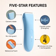 Meridian Trimmer Original Bikini & Body Hair Grooming Shaver, USB Rechargeable Electric Shaver for Women & Men, Sky