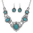 thumbnail image 2 of Ayyufe Women's Hollow Tibetan Oval Turquoise Bib Collar Necklace Earrings Set, 2 of 4