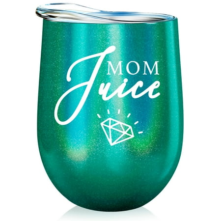 

Mom Stainless Steel Wine Tumbler - 12oz with Steel Straw BPA Free Lid & Straw Cleaning Brush - Stemless Insulated Wine Tumbler with Lid - Gift for Mothers who Love Coffee Tea - Mom Juice