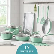 The Pioneer Woman Sutton 17-Piece Non-Stick Aluminum Cookware Set, Pots and Pans w/Bakeware & Utensils, Green