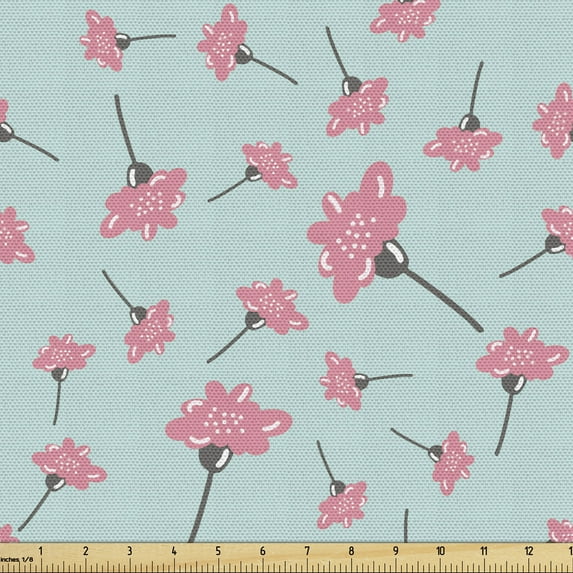 Pastel Fabric by the Yard Upholstery, Floral Theme Dotted Flowers Motif in Modern Style Spring Art Design, Decorative Fabric for DIY and Home Accents, Pastel Pink Pale Seafoam by Ambesonne
