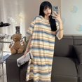 thumbnail image 3 of Pijama a rayas para mujer, con cuello redondo camisón de estilo coreano, ropa de dormir de manga corta para el hogar, verano, 2023, 3 of 4