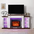 thumbnail image 3 of 70" Fireplace TV Stand with Led Lights & 23'' Electric Fireplace and Bookshelves，Wooden Storage Freestanding Heater with Remote Control for TVs up to 80"，White & Brown, 70"W x 13.58"D x 36.18"H, 3 of 12
