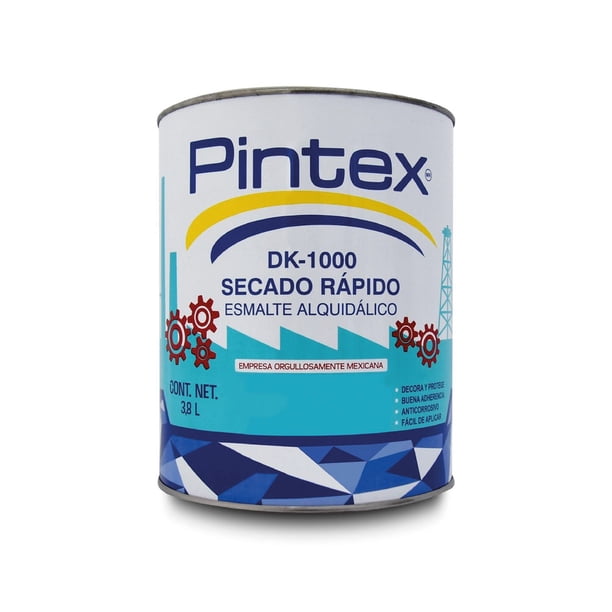 PINTEX |DK-1000 SR Esmalte Alquidálico de Secado Rápido 3.8 L | Acabado Brillante y Anticorrosivo | Alta Adherencia y Durabilidad | Para Metal, Madera y Concreto en Interiores y Exteriores (GALAXIA)