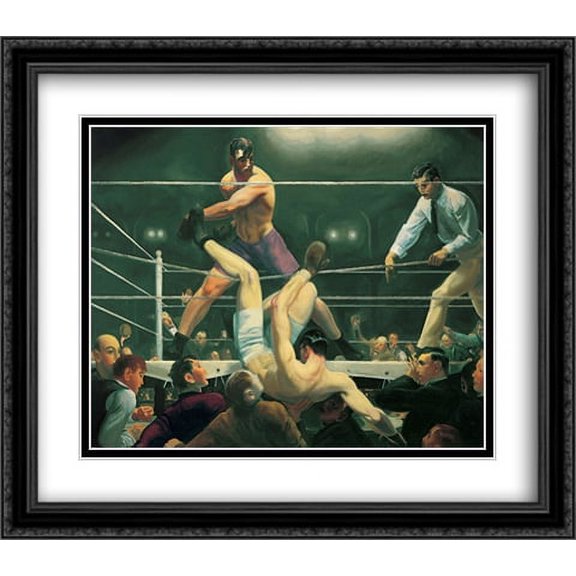Dempsey and Firpo 2x Matted 32x28 Large Black Ornate Framed Art Print by George Bellows