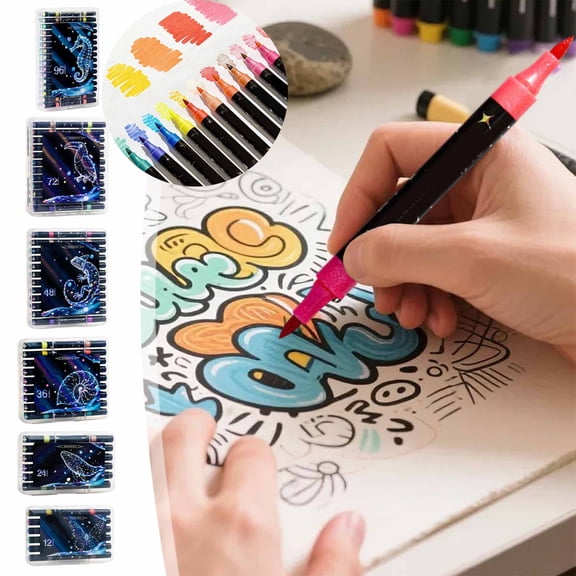 FEOLGEHLY Dual Tip Dual Multi Colored Pens Set, Alcohol Paint Markers Set, Quick Dry Fine Point Journaling Pens, Vibrant Multi Color Drawing Pens for Office Art Craft Projects