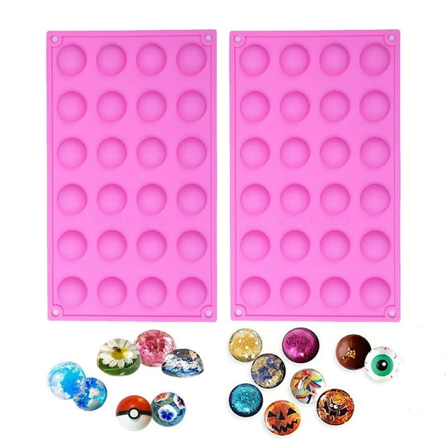 BAKER DEPOT Molde de silicona de cúpula pequeña para decoración de pasteles, molde de chocolate, semicírculo, hecho a mano, molde artesanal de resina (molde redondo de 24 agujeros, 2 piezas)