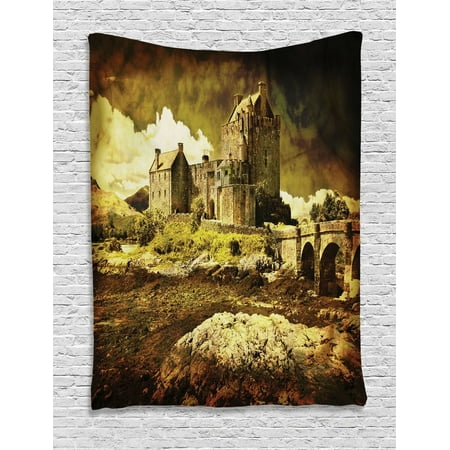 Medieval Decor Wall Hanging Tapestry, Old Scottish Castle In Vintage Style European Middle Age Culture Heritage Town Photo, Bedroom Living Room Dorm Accessories, By
