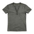 thumbnail image 2 of Domuza Henley Shirt for Men Casual Short Sleeve Button Basic Tees Slim Fit Shirts Summer Stylish Distressed Comfort Tops Gray 3XL, 2 of 4