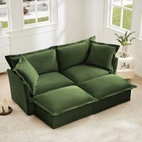 Modern Velvet 2-Seater Sofa with 2 Ottomans for Living Room, Oversized and Sturdy