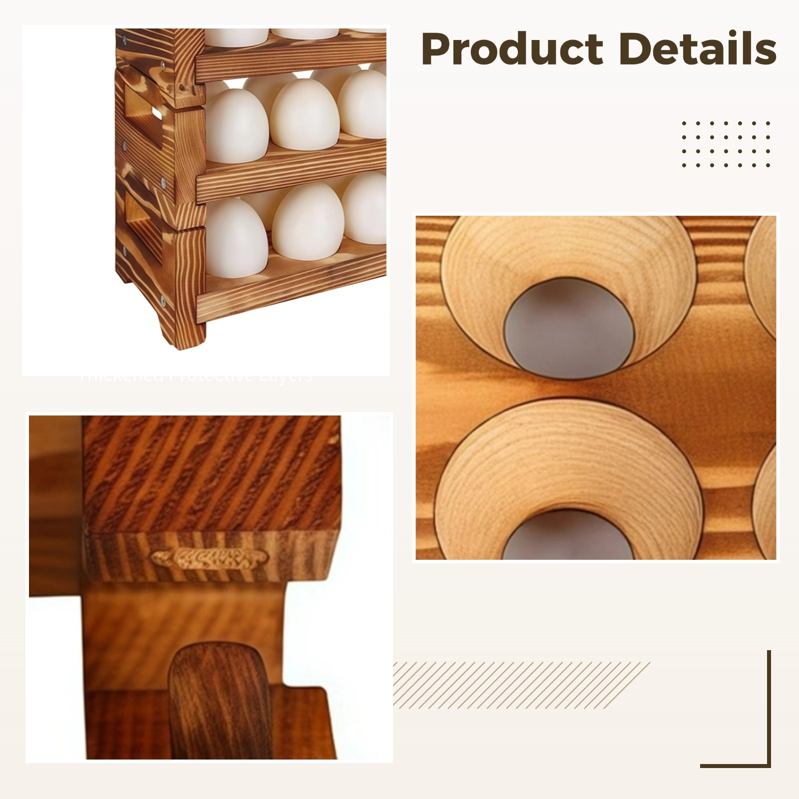 3 Pcs of Egg Rack for Fresh Eggs, Stackable Wooden Egg Holder for Countertop, Quail & Pigeon Eggs Display, Rustic Design, Stable & Long-Lasting, Space-Saving Kitchen Storage
