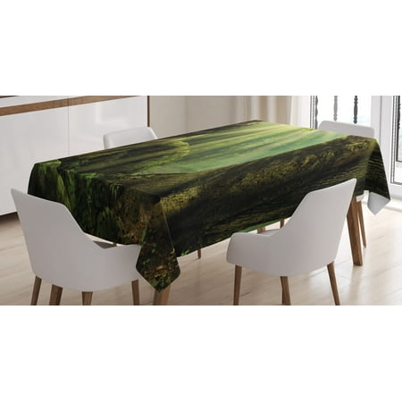 

Ambesonne Forest Tablecloth Rectangular Table Cover Sunbeam Moss Tree Bodies 60 x84 Olive and Army Green