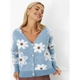 thumbnail image 2 of Women'S Floral Print Button Down Cardigan V Neck Drop Shoulder Knit Outerwear Blue XXL, 2 of 8