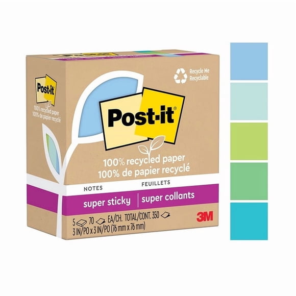 Notas Adhesivas Post It Recicladas Oasis Super Sticky 5 blocks