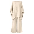 thumbnail image 4 of Endives Women's Lounge Set Cotton Linen Shirt and Wide Leg Pant Comfortable Loose Fitting Top And Pants Two Piece Set Spring Summer Khaki, 4 of 4