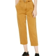 Free People Womens Belt-Waist Casual Cropped Pants, Yellow, 6