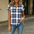 thumbnail image 2 of Ihhxva Tops for Women Plaid Button-Up Blouse Fit Button Detail Moisture-Wicking V-Neck Short Sleeve Shirt S-2XL, 2 of 7