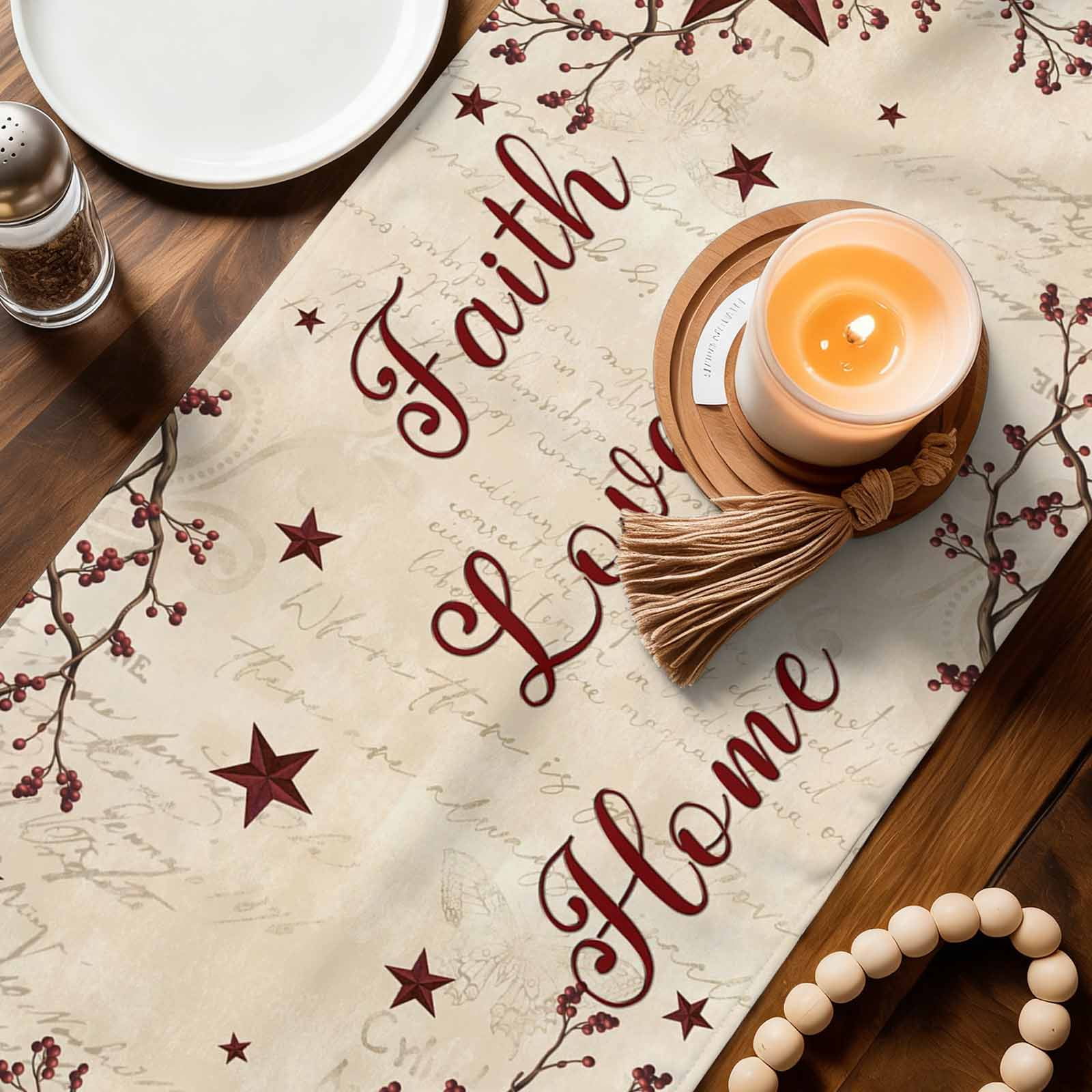 Vintage Country Cotton Linen Table Runner for Dining Kitchen, Vintage Rustic Texas Stars Plants Branch Wedding Outdoor Party Tablerunners, Dresser Scarf Coffee Tablecloth Runners 13x60 Inches