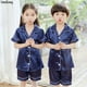thumbnail image 1 of 5 7 9 11 13 años primavera otoño pijamas de satén completo ropa de dormir para niños traje de noche Pijamas niños pijama de Navidad Pijamas de seda, 1 of 4