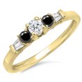 thumbnail image 1 of 0.45 Carat (ctw) 18K Yellow Gold Round & Baguette Cut White & Black Diamond Ladies 3 Stone Engagement Bridal Ring, 1 of 1