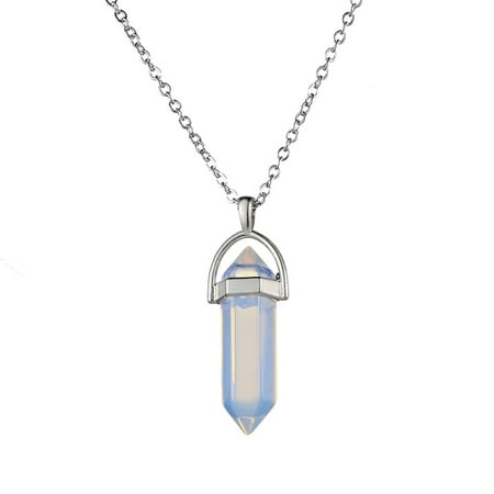 Throat Chakra Gemstone Fashion Woman Girl Jewelry Gemstone Necklace Natural Stone Hexagonal Pointed Reiki Chakra Pendant Crystal Necklace Chain 4# ()