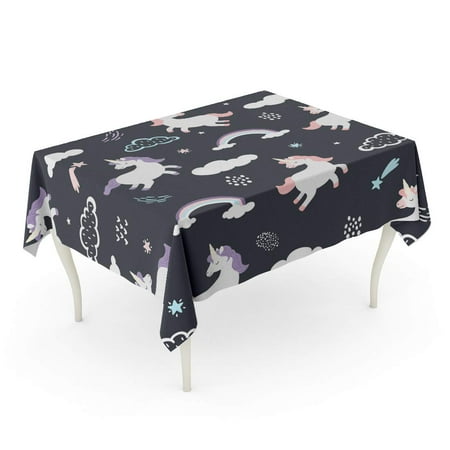 SIDONKU Cute Unicorns Clouds Stars Magic White Baby Jumping Tablecloth Table Desk Cover Home Party Decor 60x84 inch
