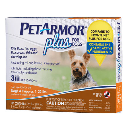 PetArmor Plus Flea & Tick Prevention for Small Dogs with Fipronil (4 to 22 Pounds), 3 Monthly Treatments