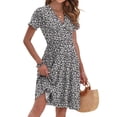 thumbnail image 7 of OutfitShow Women Summer Short Sleeve V Neck Floral Empire Waist Dress with Pockets, 7 of 7