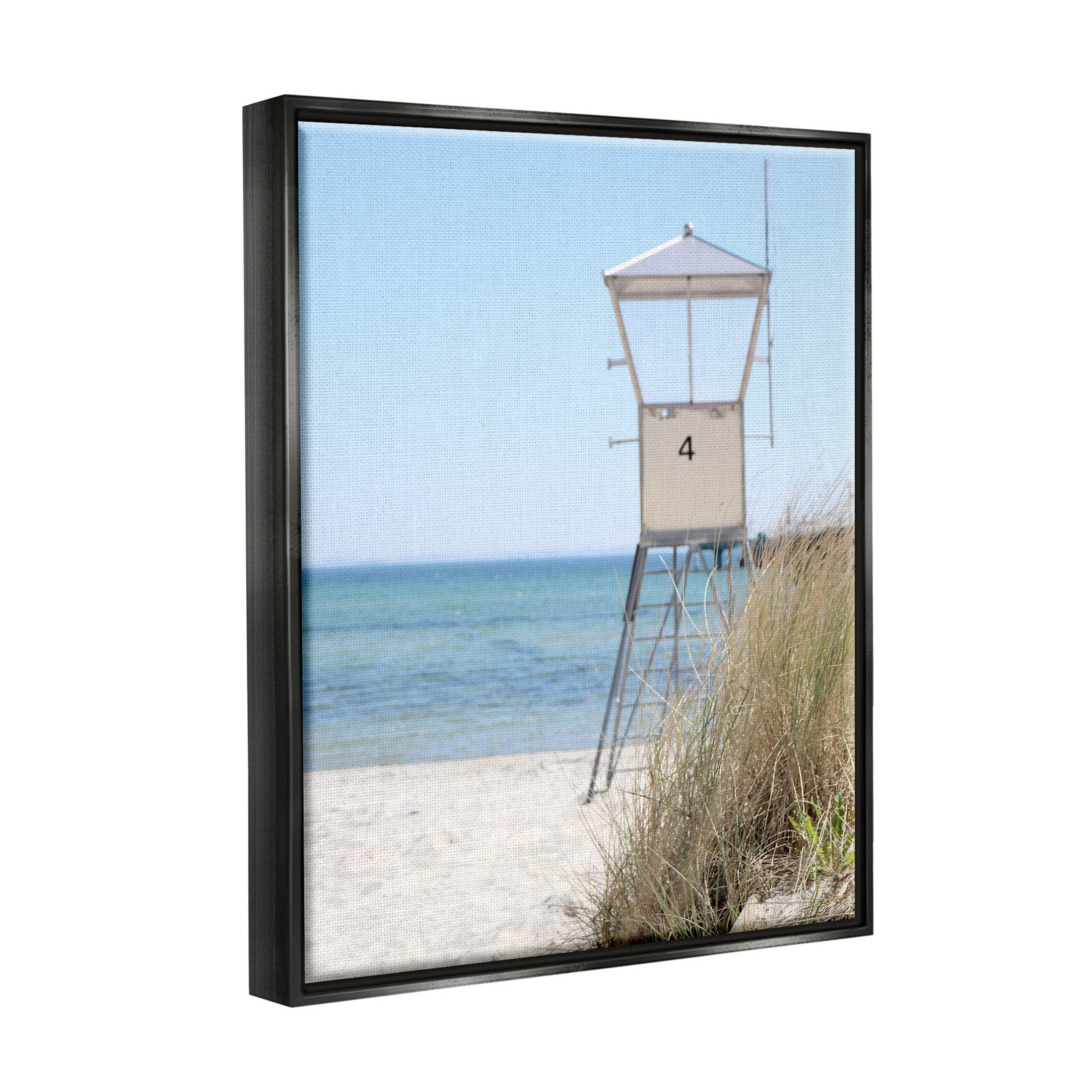 Summer Beach Hut Clear Skies Coastal Photograph Jet Black Framed Art Print Wall Art