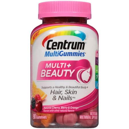 - Centrum MultiGummies + Beauty 90 ct, Natural Cherry, Berry, Orange Flavors Multivitamin/Multimineral Supplement