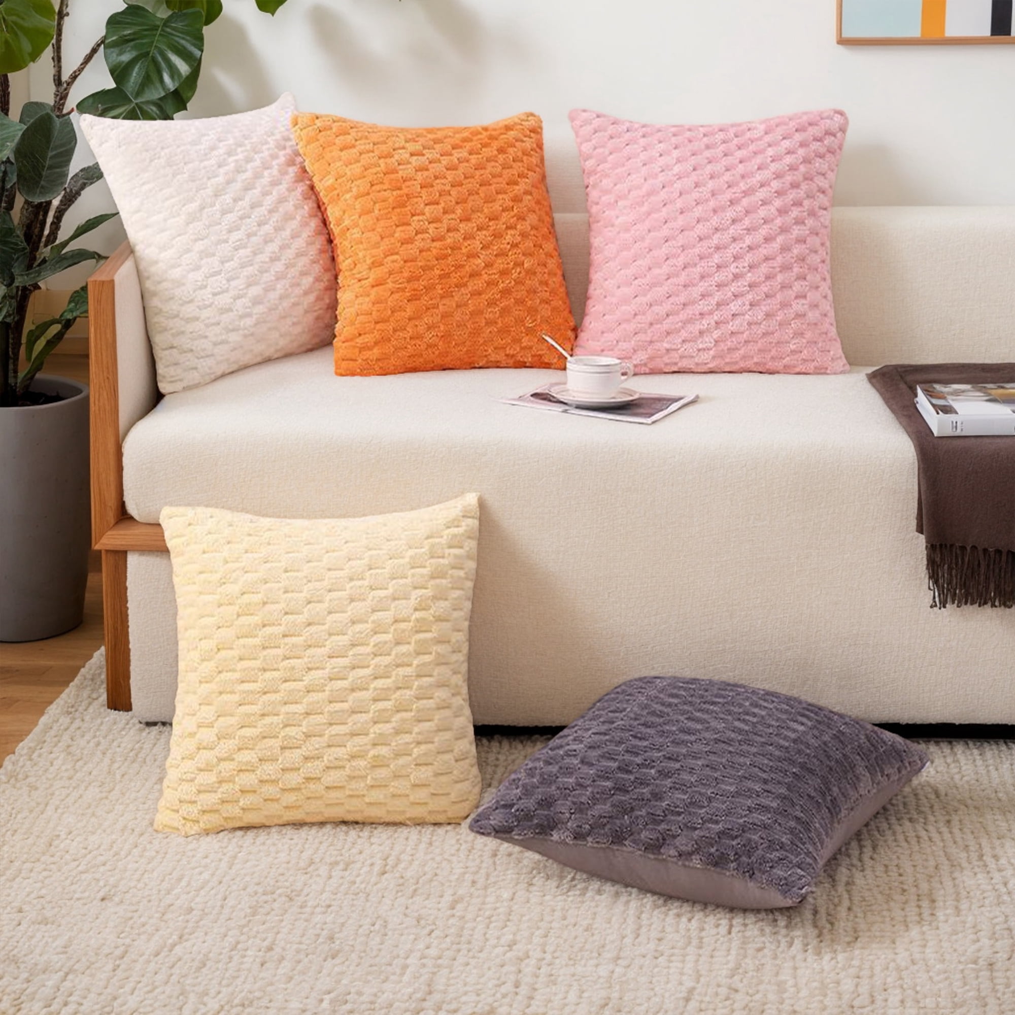 Unique Bargains 4 Pcs Pack of 4 Soft Fuzzy Plush Cushion Cover Grey 16" x 16"/20" x 20"