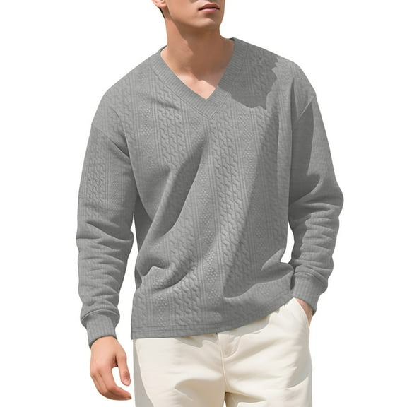 GuangCheng Mens Textured V Neck Sweaters,Long Sleeve,Casual Tops,Soft,Comfort,Knitwear Basic Tops,Gray,Size 3XL