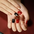 thumbnail image 3 of Uñas postizas rojas, decoraciones navideñas cortas, uñas postizas cuadradas, bonitas uñas postizas de cubierta completa para mujeres y niñas, 24 unidades, 3 of 4