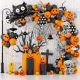 thumbnail image 4 of Kit de arco de guirnalda de globos con forma de calabaza de Halloween, pegatinas de araña murciélago 3D de color negro y naranja, globos con forma de ojo, suministros de decoración para fiestas de Hal, 4 of 5