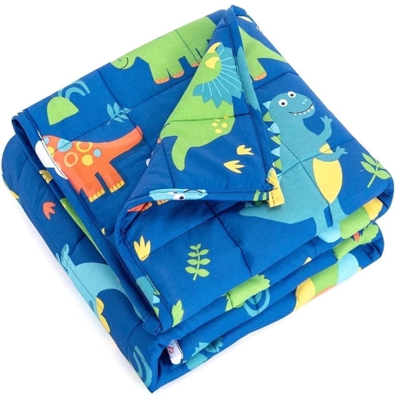 Anjee Kids Weighted Blanket 3lbs, All-Natural 100% Cotton Heavy Blanket with Glass Beads, All-Season Use for Relaxation, Blue Dinosaur 36" x 48"