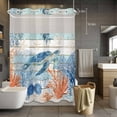 thumbnail image 2 of Sea Turtle Coastal No Hook Shower Curtain with Snap in Liner, Waterproof Fabric Shower Curtains, Summer Beach Coral Nautical Teal Wood Shower Curtain Set Top See Through for Bathroom 48"x72", 2 of 8