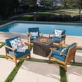thumbnail image 6 of Easter Outdoor 4 Seater Teak Finished Acacia Wood Conversation Sets with Cushions and Fire Pit, 6 of 9