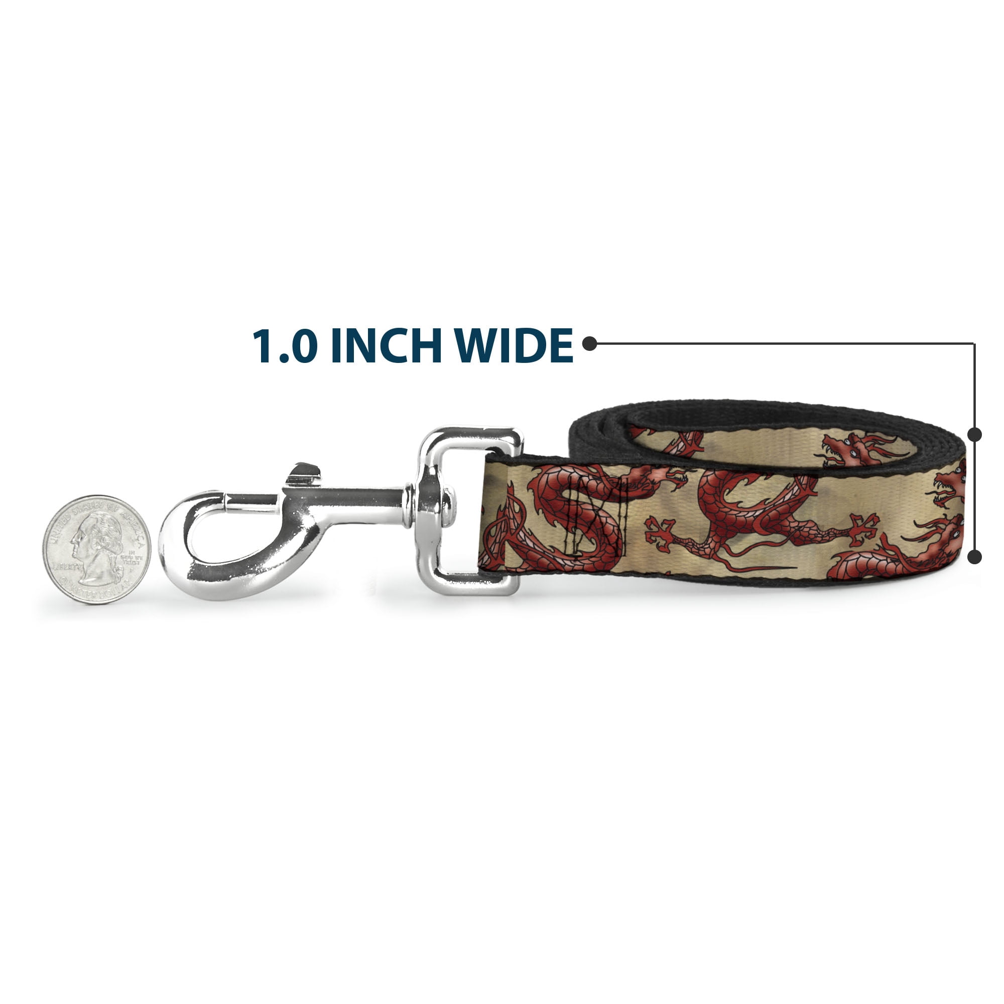 Buckle-Down Pet Leash, Dog Leash, Dragons Tan, 6 Feet Long 1.0 Inch Wide