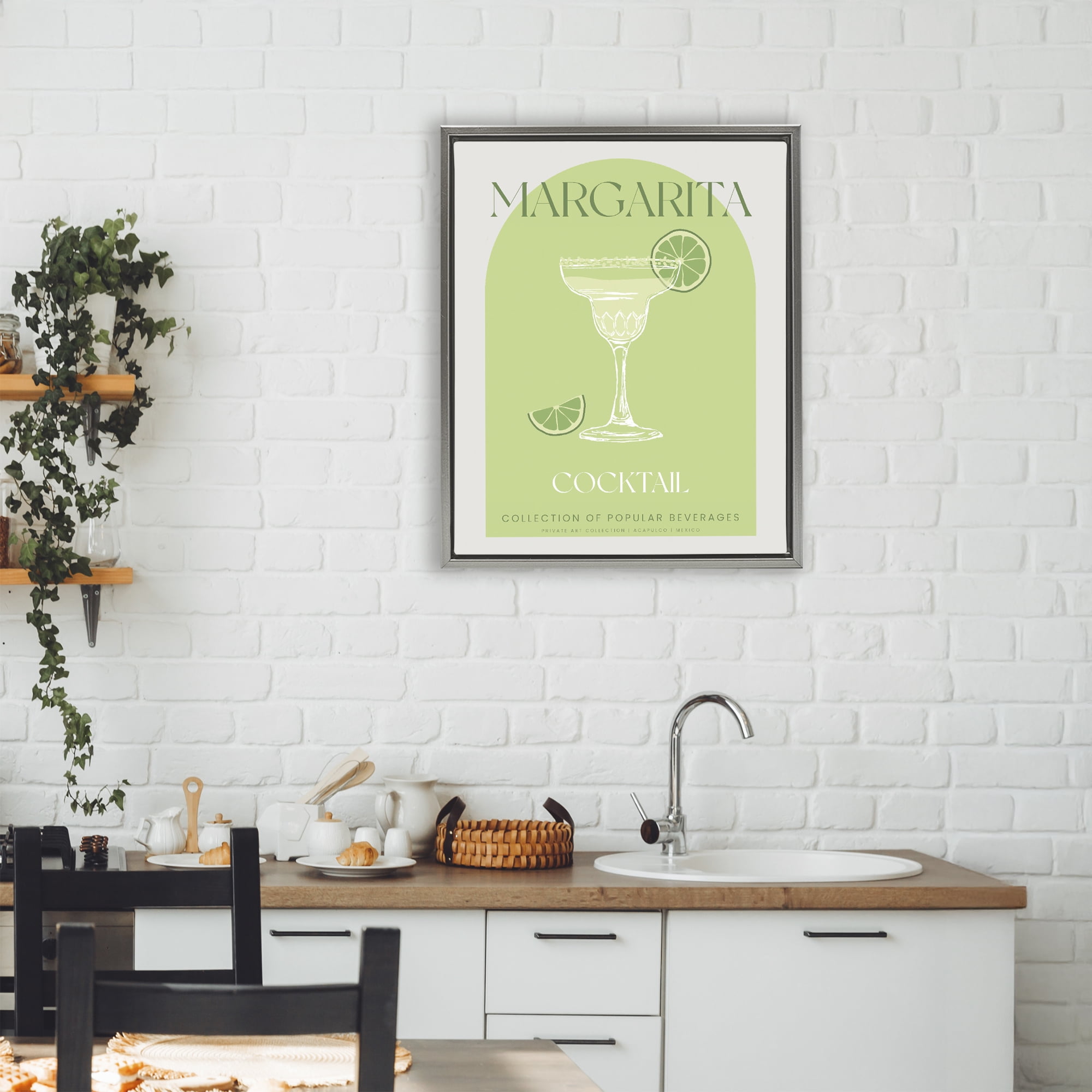 Stylish Retro Margarita Gray Framed Floater Canvas Wall Art, design by Lil' Rue