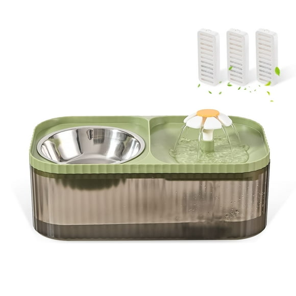 Fuente de agua y cuenco de comida para gatos JEERAMIA de 3 litros con 3 filtros
