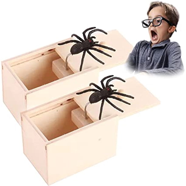 Caja De Bromas De Araña De Madera Con Araña De Goma – 2 Unidades, Juguete Sorpresa Para Halloween, Día De Los Inocentes Y Fiestas